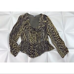 Per Se Women Sz 6 Ruffled Peplum Velvet Velour s Burnout Blouse Silk James Brown